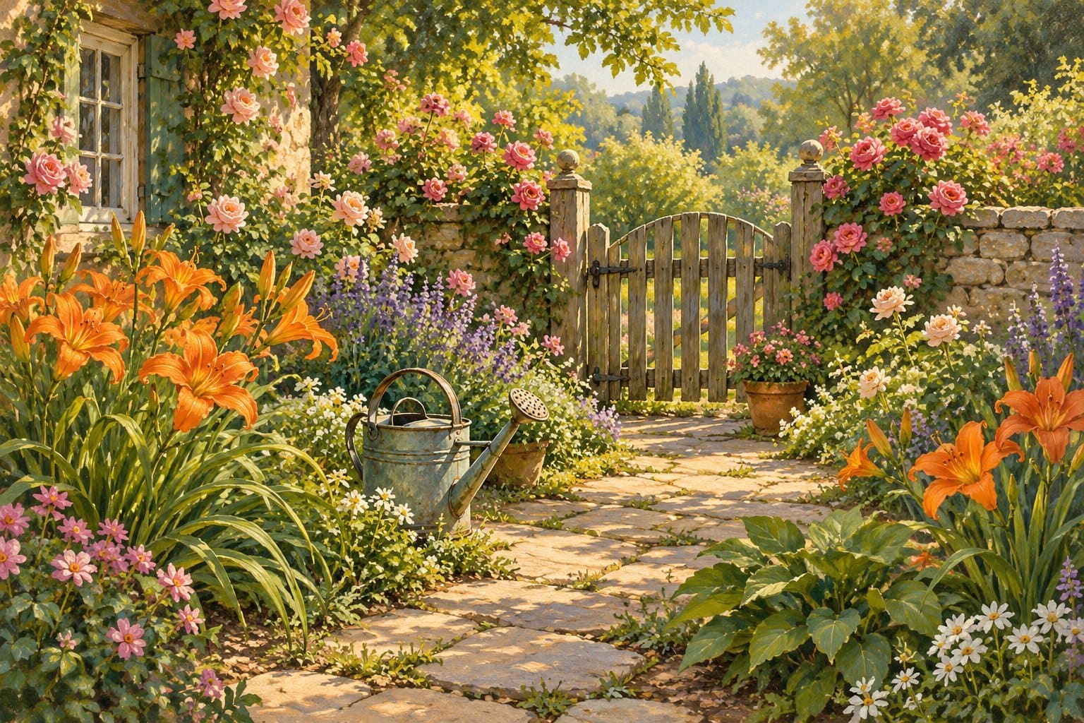 A cottage garden in summer