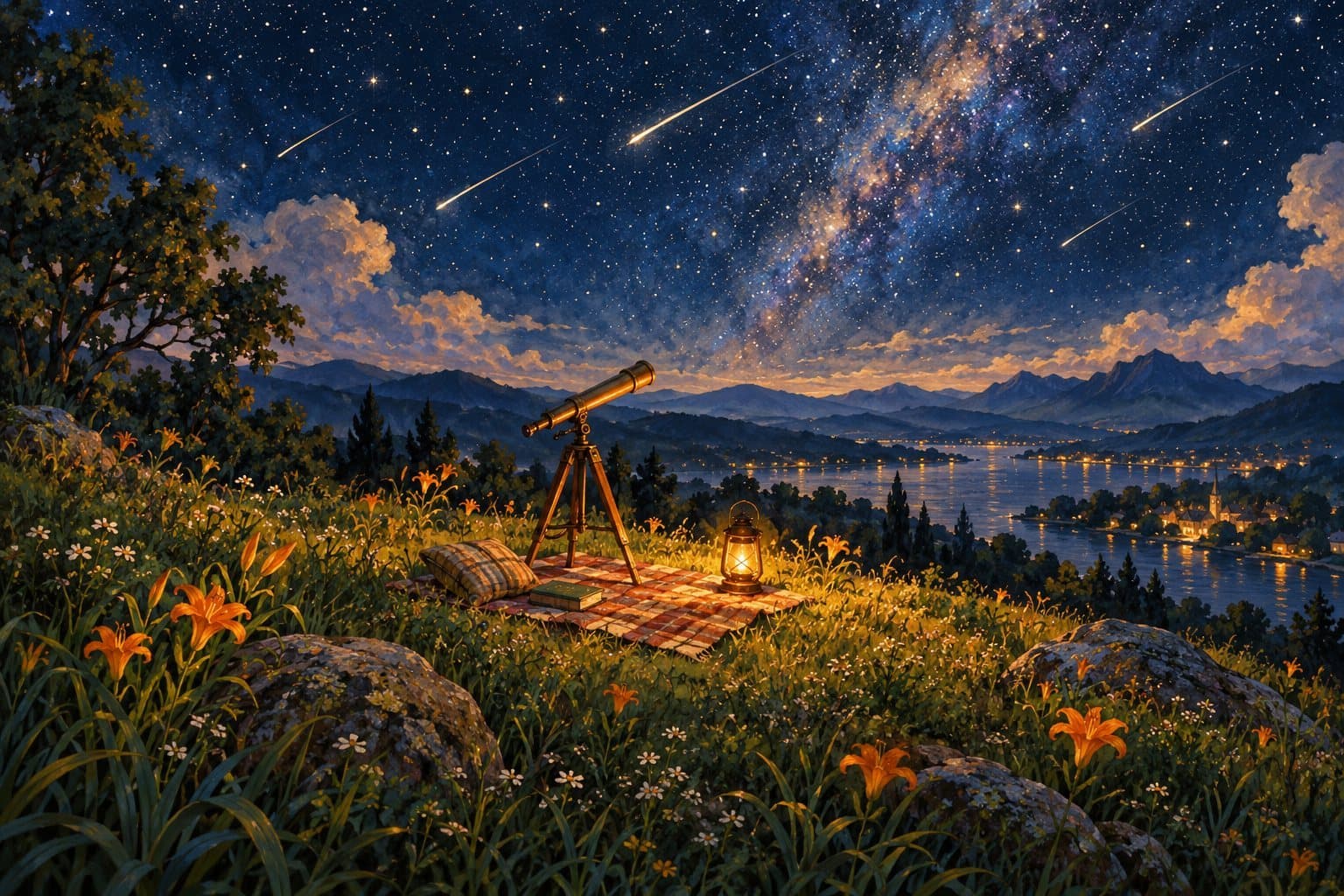 A telescope under shooting stars